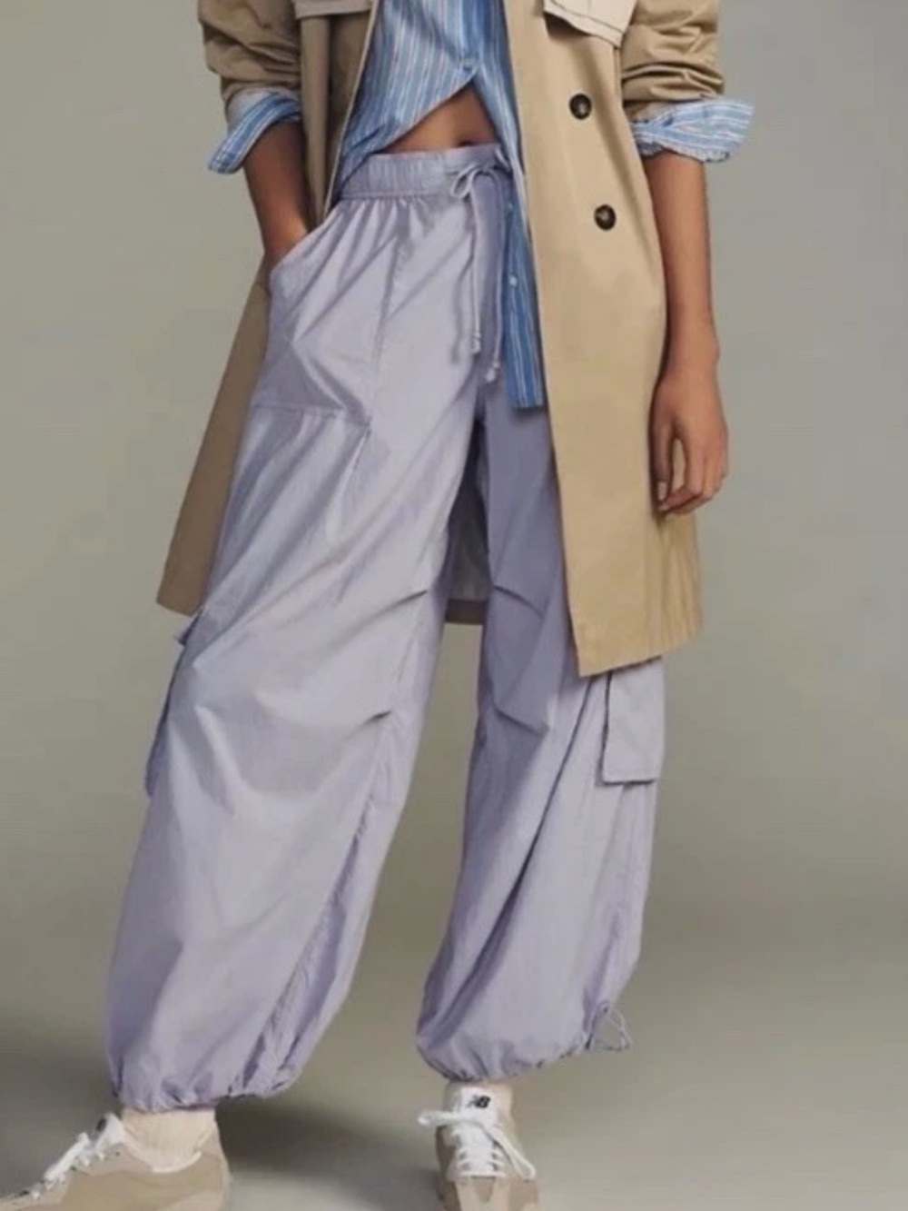 Anthropologie Daily Practice Wide-Leg Drawstring Cargo Track Pants in Purple